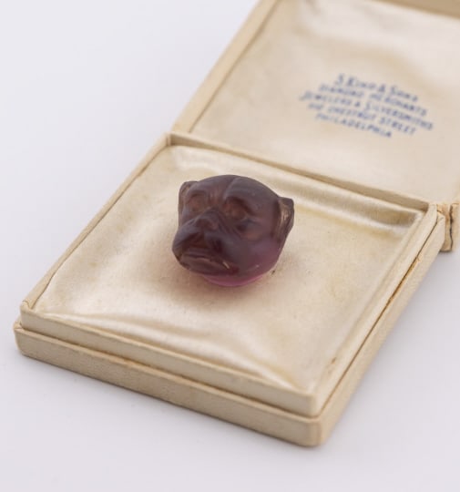 Antique 1920s 1930s Czech Art Glass Pendant: Antique 1920s 1930s Czech Art Glass Bull Dog Head Loose Mount for a Necklace Pendant or Charm. Measures .75 of an inch in length.