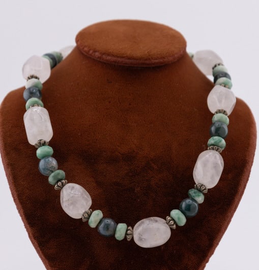 Sterling Silver Rose Quartz & Agate Bead Necklace (1 of 11)