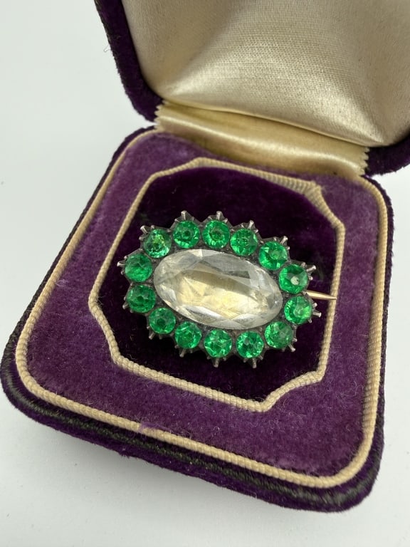 Antique Georgian 10k Gold Green Paste Cluster Pin (1 of 8)