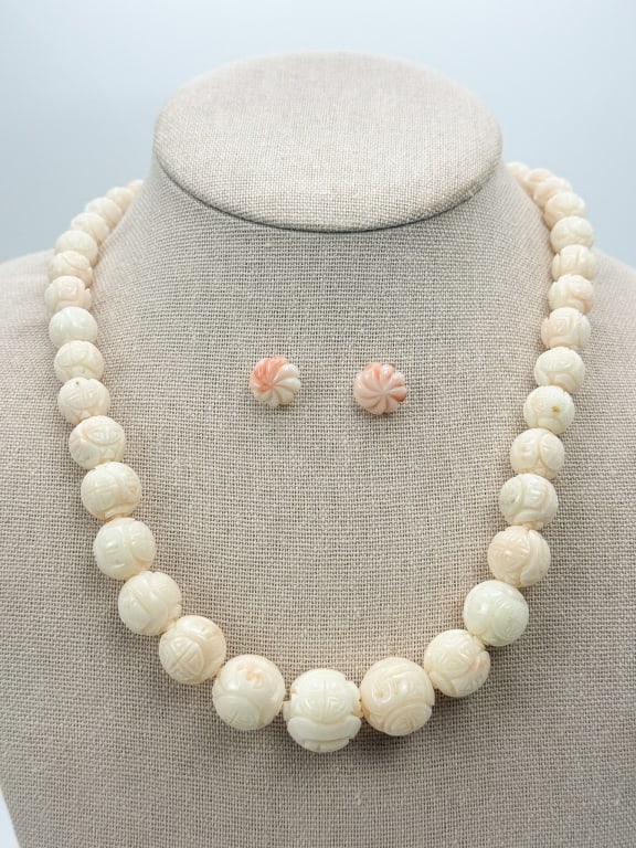 Vintage Angel Skin Coral 14k Gold Necklace Set (1 of 13)