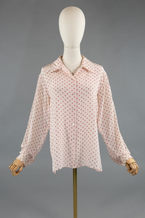 Vintage 1980s Halston Logo Silk Loop Collar Shirt (1 of 6)