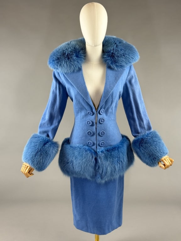 Vintage 1980s Wool Fox Fur Trimmed Skirt Suit (1 of 11)