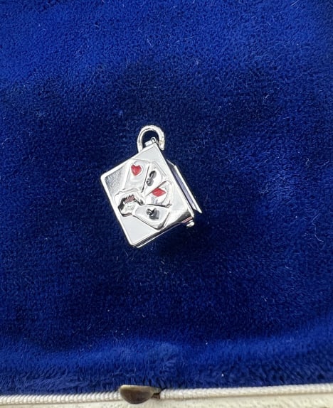 Vintage Rhodium Plated Sterling Set of Cards Charm (1 of 6)