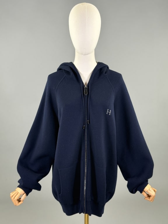 Hermes Paris Blue Knit Zip Front Cashmere Sweater (1 of 8)