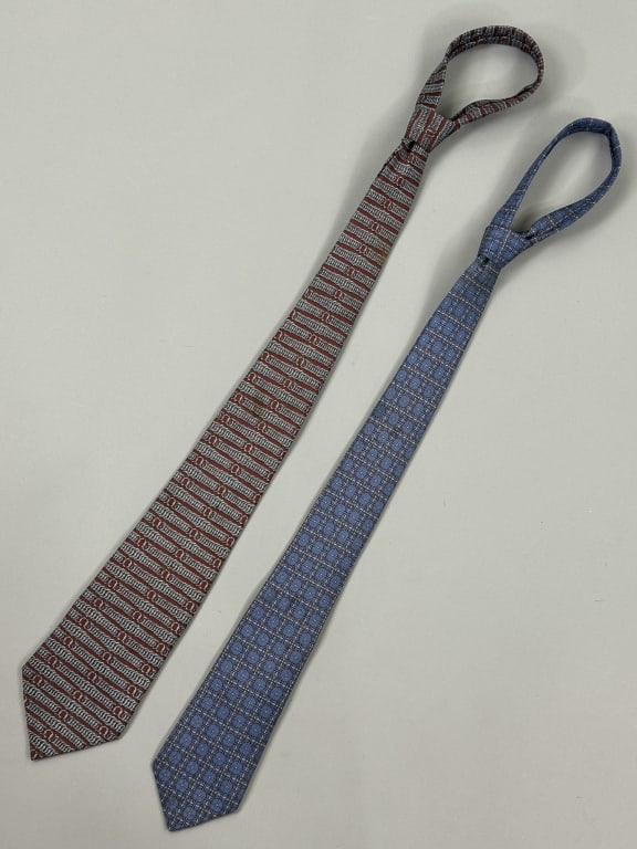 Two Vintage Hermes Paris French Silk Neck Ties: Two Vintage Hermes Paris French Silk Neck Ties. Both marked 100% silk. Longer measuring approximately 58 inches long.