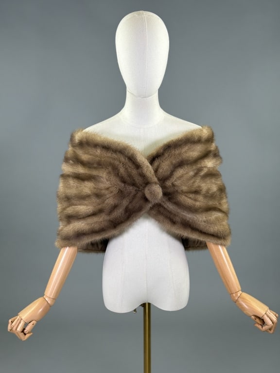 Vintage 1950s Brown Grey Mink Fur Stole Wrap Shawl (1 of 10)