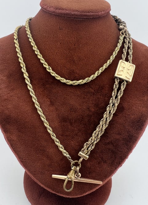 Antique 19th C 10k Gold Slide Watch Chain Necklace (1 of 8)