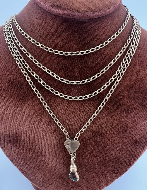 Antique 19th C 10k Gold Heart Slide Necklace Chain (1 of 8)