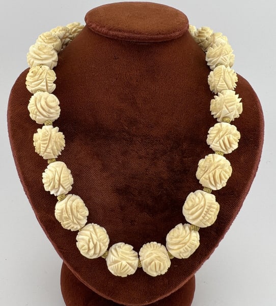 Antique Hand Carved Bone Floral Motif Necklace (1 of 7)