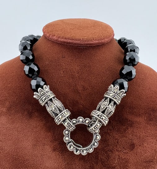 Art Deco Sterling Marcasite French Jet Necklace (1 of 9)