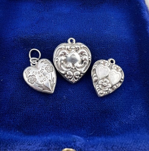 Antique Sterling Puffy Heart Pendants / Charms (1 of 8)