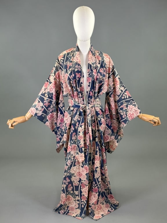 Vintage Japanese Cotton Floral Printed Kimono Robe (1 of 9)