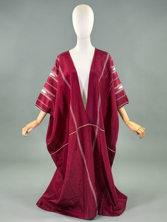 Vintage Red Silk Woven Abaya Cloak Robe Jacket (1 of 10)