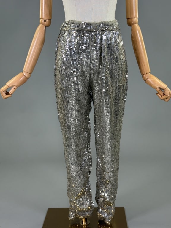Vintage 1970s Silver Sequin Disco Pants Trousers (1 of 14)