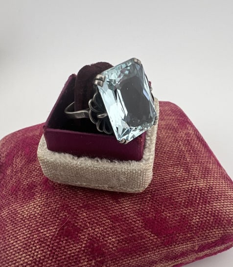 Antique Art Deco C 1920 Sterling & Aquamarine Ring (1 of 7)