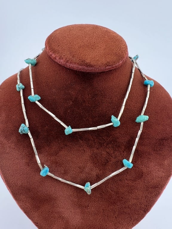 Native American Turquoise & Liquid Silver Necklace (1 of 4)