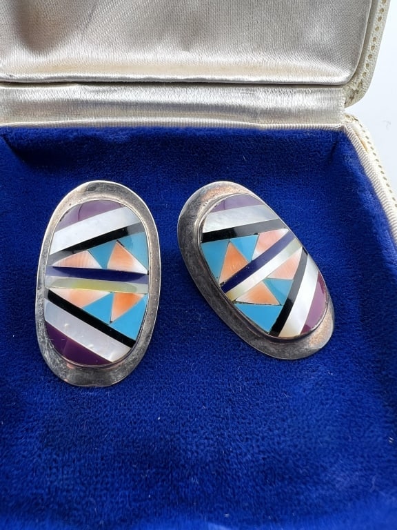 Native American Sterling Zuni Inlaid Earrings (1 of 8)