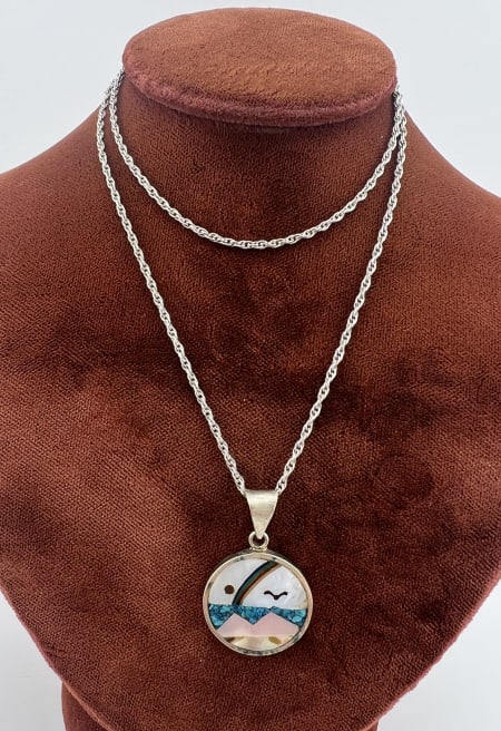 Vintage Zuni Style Pendant w Sterling Silver Chain (1 of 5)