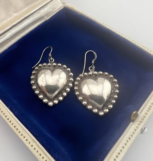 Pair Sterling Silver Repousse Puffy Heart Earrings (1 of 6)