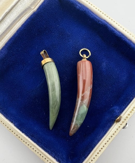 Two Vintage Jasper & Jade Horn Necklace Pendants (1 of 6)