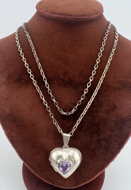 Sterling Heart Locket on Sterling Necklace Chain (1 of 6)