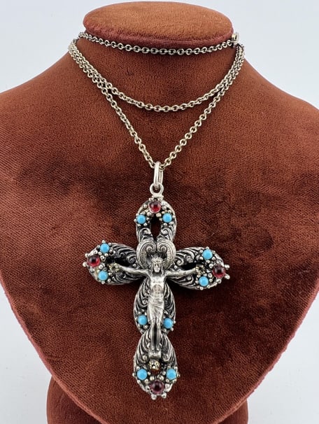 Sterling Necklace Chain w Austro Hungarian Cross (1 of 7)