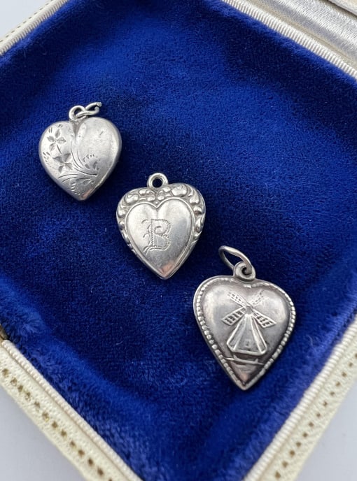 Antique Sterling Puffy Heart Pendants / Charms (1 of 7)