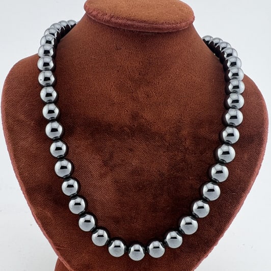 Vintage Hematite Bead Necklace w 800 Silver Clasp (1 of 7)