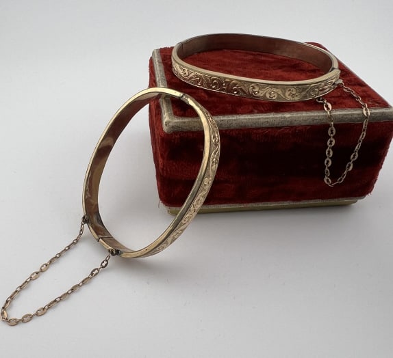 Pair Antique 19th C Gold Filled Bangle Bracelets (1 of 9)