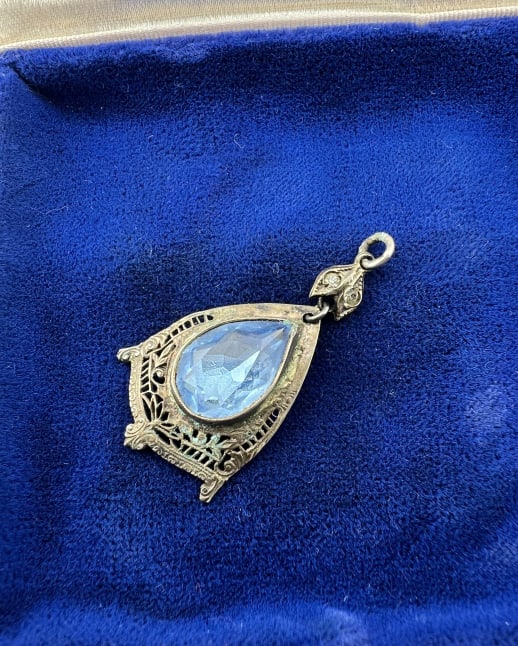 Antique Art Deco Era Sterling & Aquamarine Pendant (1 of 6)