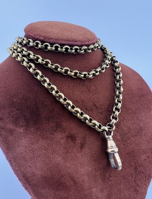 Antique 19th C Watch Chain Guard Chain w Dog Clip (1 of 6)