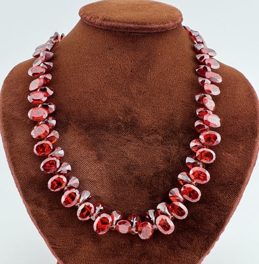 Silver & Faceted Garnet Beaded Necklace Strand: Silver & Faceted Garnet Beaded Necklace Strand w Toggle Clasp. Beads may be treated or created. Measures approximately 16 inches in length.