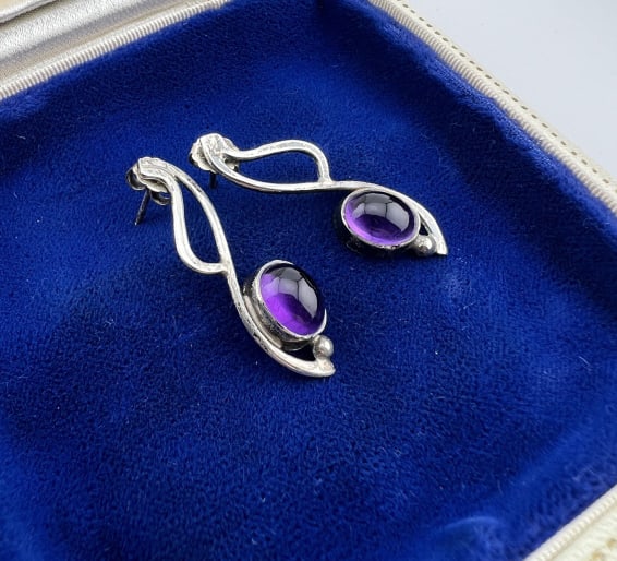 Art Nouveau Style Sterling Silver Amethyst Earring (1 of 6)
