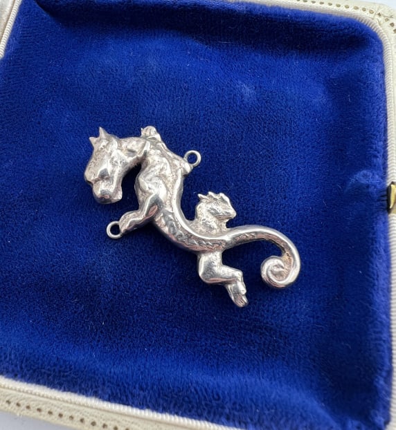 Antique Sterling Silver Dragon Motif Pendant / Pin (1 of 7)