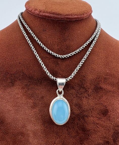 Sterling Silver Rope Chain w Chalcedony Pendant (1 of 8)