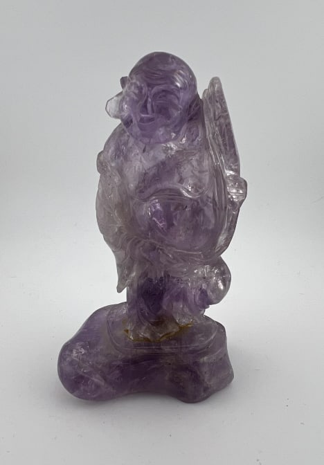 Chinese Hand Carved Amethyst Buddha Statue w Stand (1 of 9)