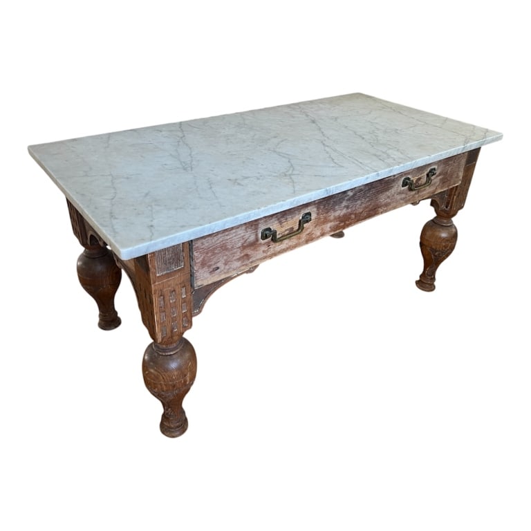 Antique Marble Top Coffee Table w Carved Base (1 of 7)