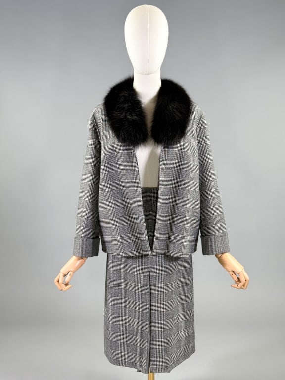 Carolina Herrera Plaid Wool Fur Trimmed Skirt Suit (1 of 11)