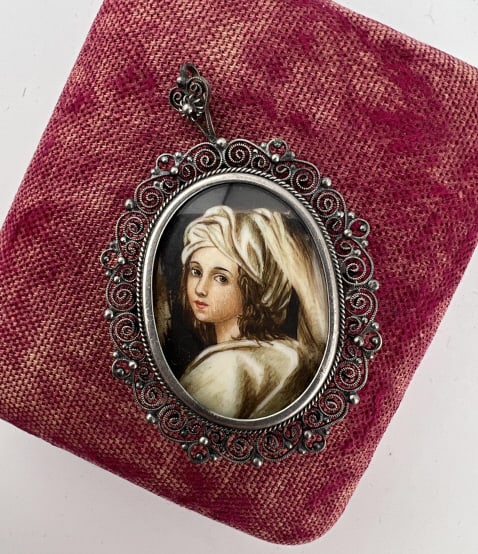 Antique 800 Silver Portrait Miniature Pendant (1 of 7)