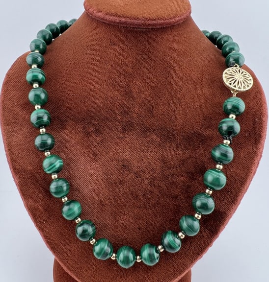 Vintage Malachite & Gold Beaded Necklace Strand (1 of 8)