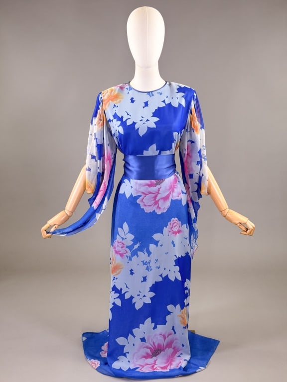 Vintage 1980s Hanae Mori Silk Chiffon Floral Gown (1 of 12)
