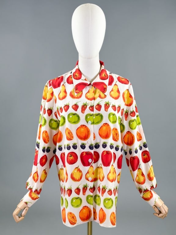 Vintage 1990s Silk Fruit Print Button Up Shirt (1 of 9)