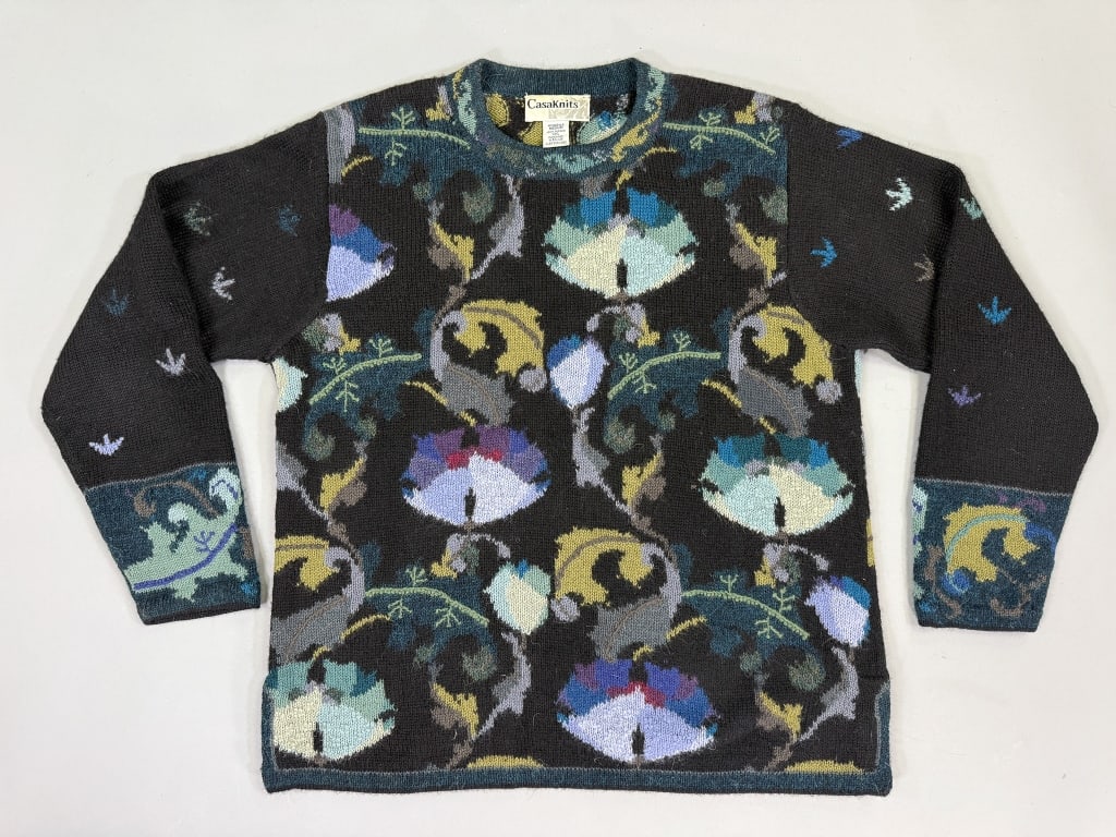 Vintage 1980s Alpaca Floral Knit Sweater Top (1 of 4)