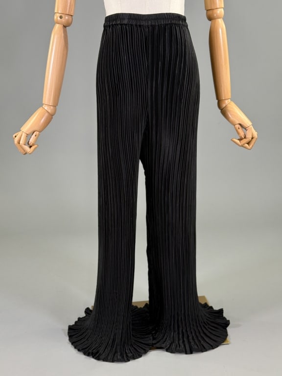 Vintage 1990s Black Satin Micro Pleated Pants (1 of 6)