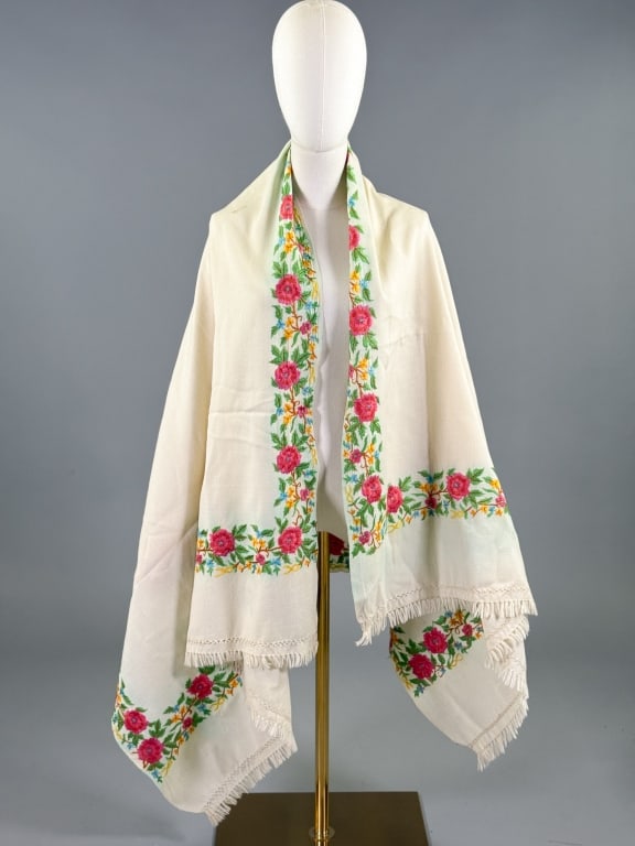 Vintage Floral Embroidered Kashmir Shawl Wrap (1 of 9)