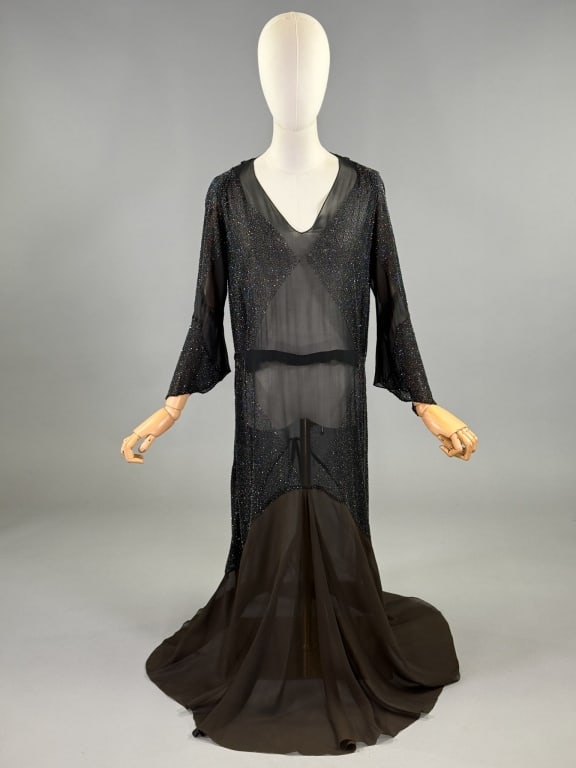 Antique 1920s Glass Beaded Chiffon Evening Gown (1 of 14)