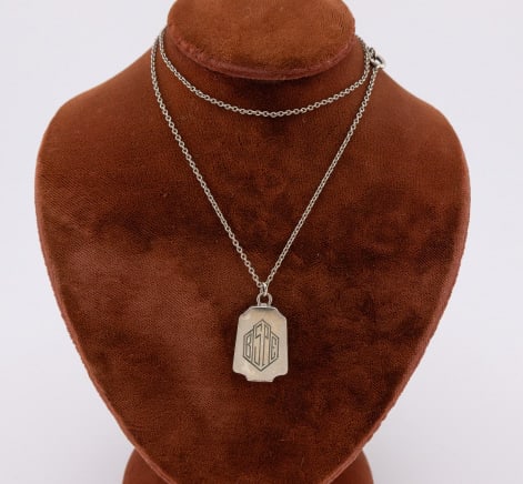 Antique Art Deco White Gold Filled Locket on Chain (1 of 10)