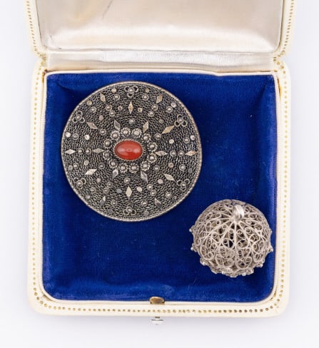 Antique Etruscan Revival Silver Fob Israeli Brooch (1 of 11)