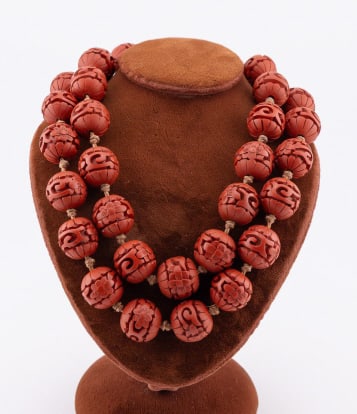 Estate Chinese Carved Cinnabar Bead Necklace (1 of 13)