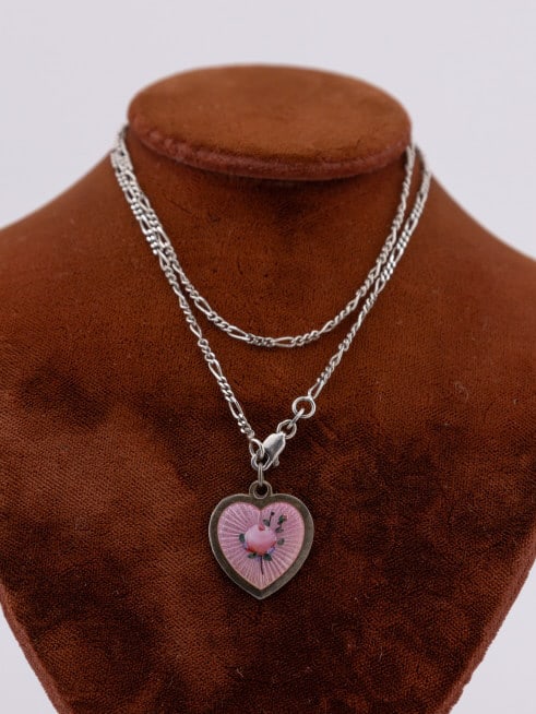 Sterling Necklace Chain w Enamel Heart Pendant (1 of 9)